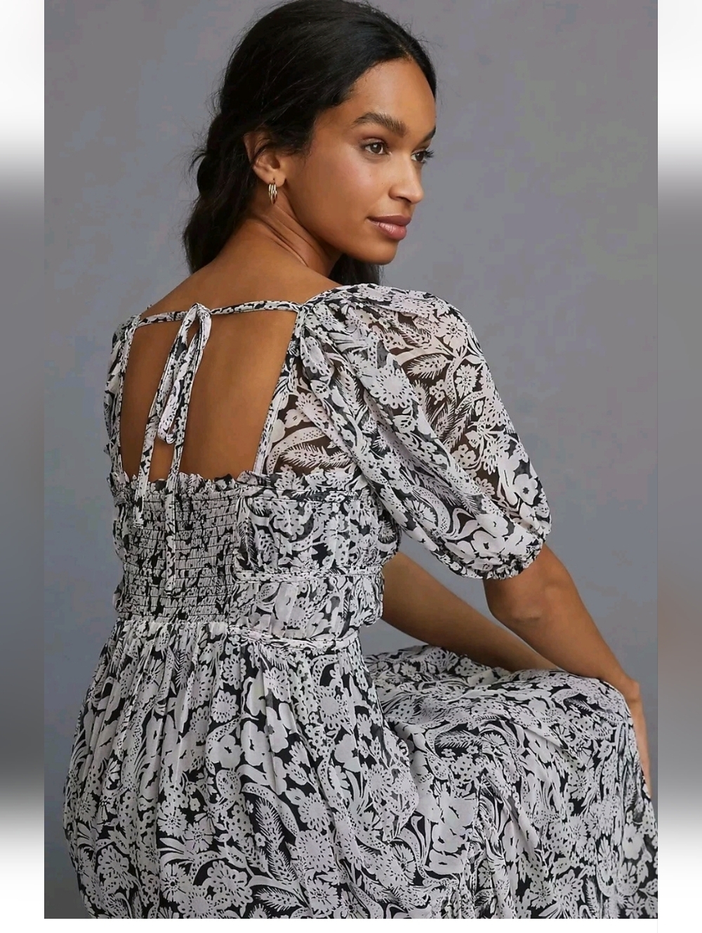 Anthropologie Squareneck Smocked Midi Dress Size S - Picture 2 of 12